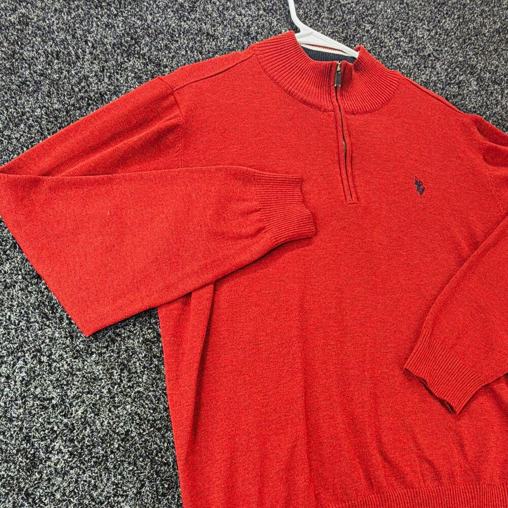 U.S. Polo Assn. Mens L Red Quarter Zip Mock Neck Knit Sweater Logo